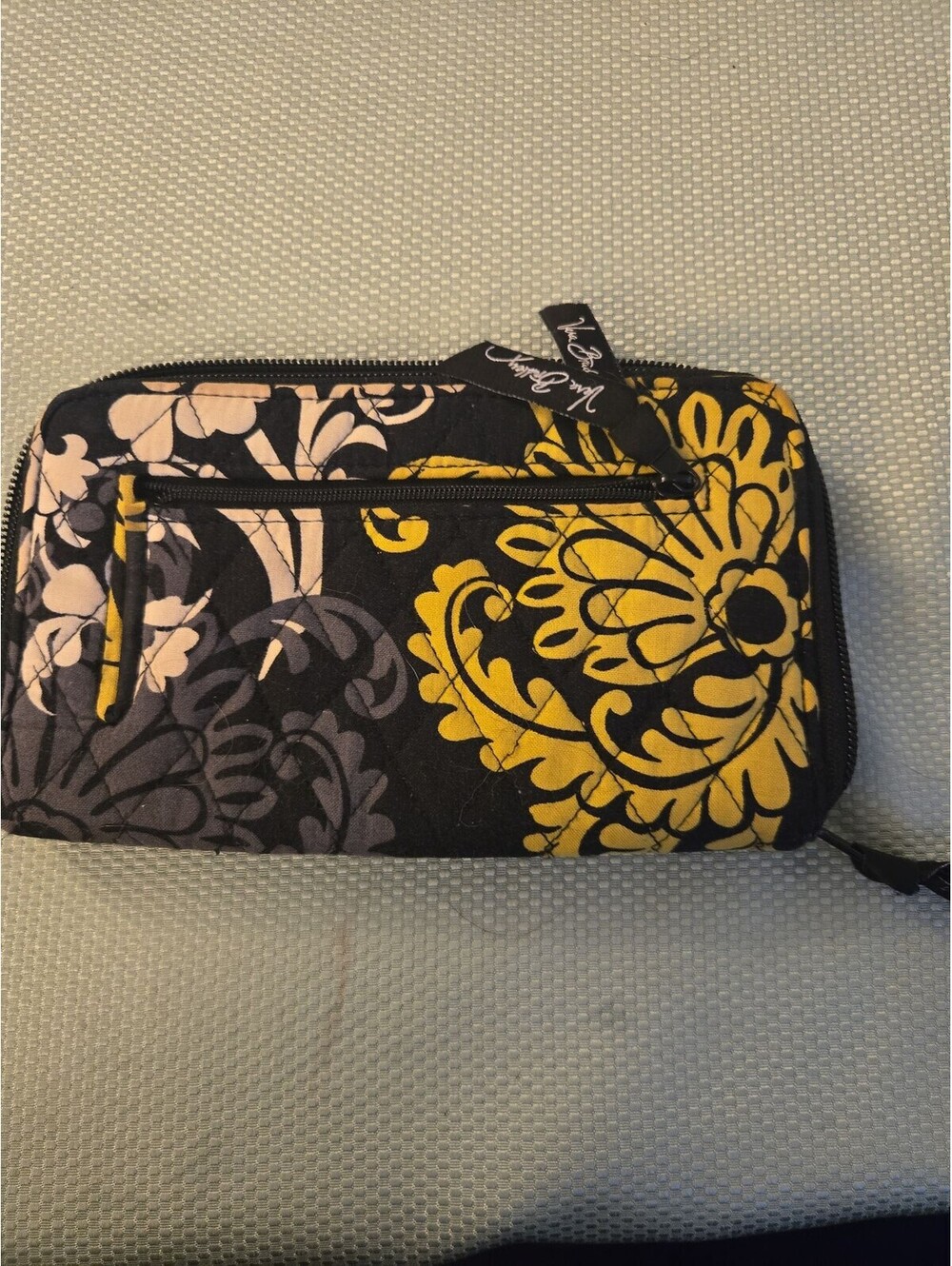 Vera Bradley Yellow and Gray Floral Quilted Zip-Around Wallet - Picture 1 of 5